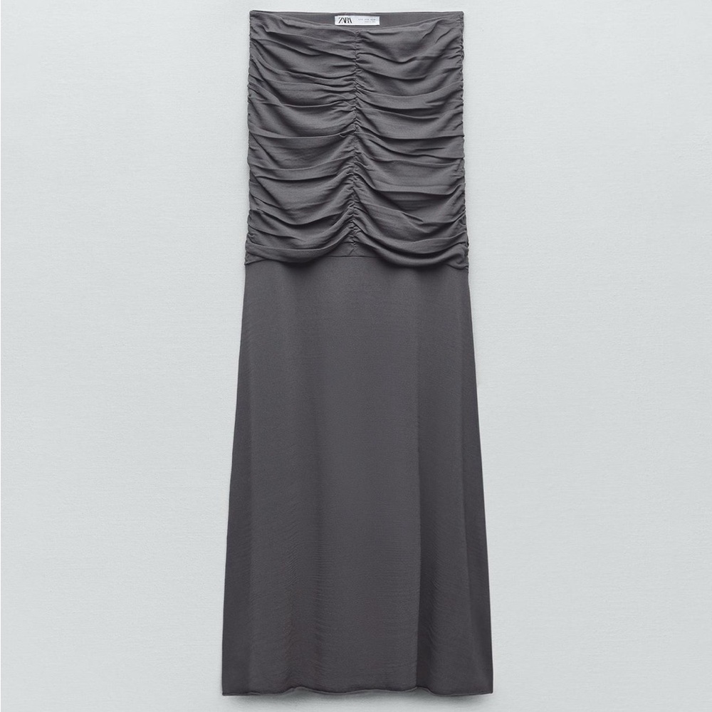 Zara Charcoal Midi Skirt with Ruched Detail